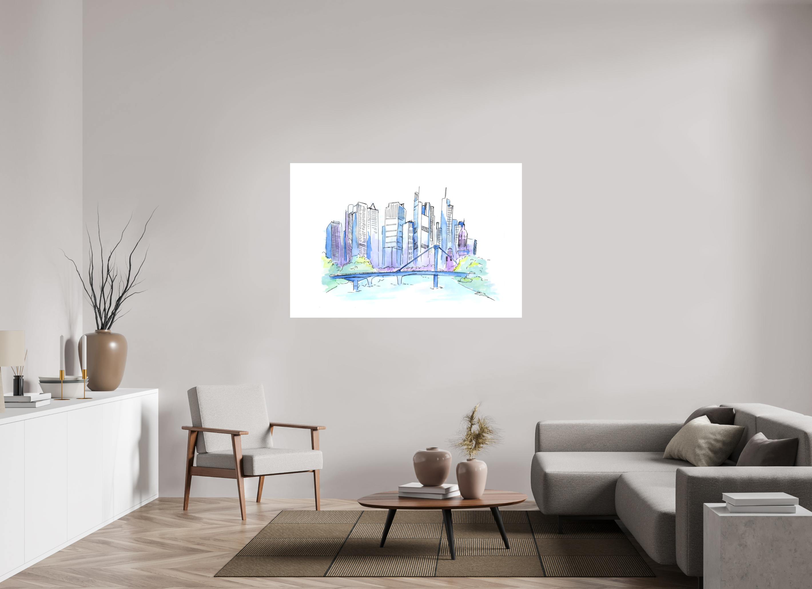 150 x 100 cm, Alu-Dibond Platte Frankfurt Skyline Wandbild