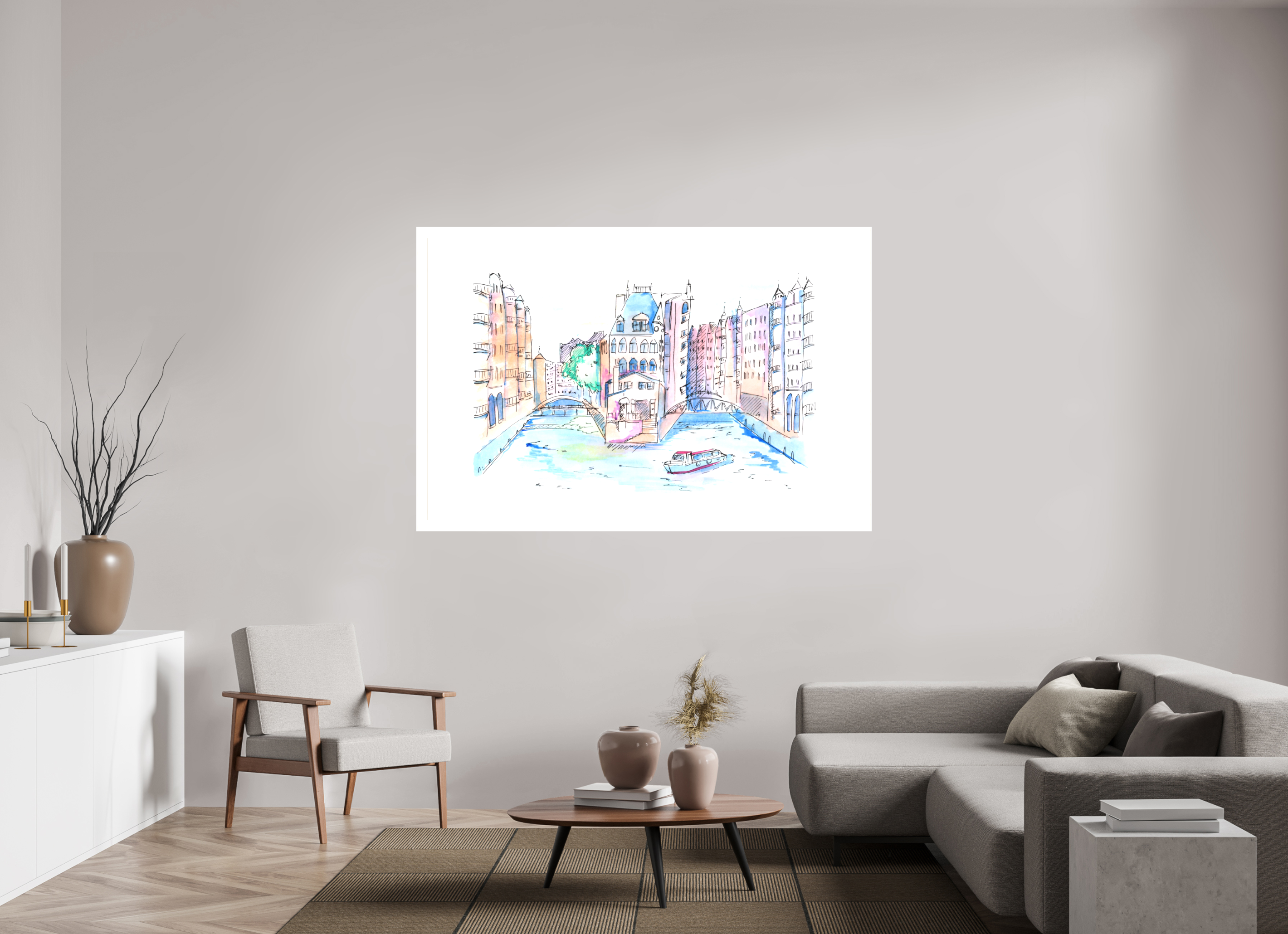180 x 120 cm, Leinwand Hamburg Speicherstadt Wandbild