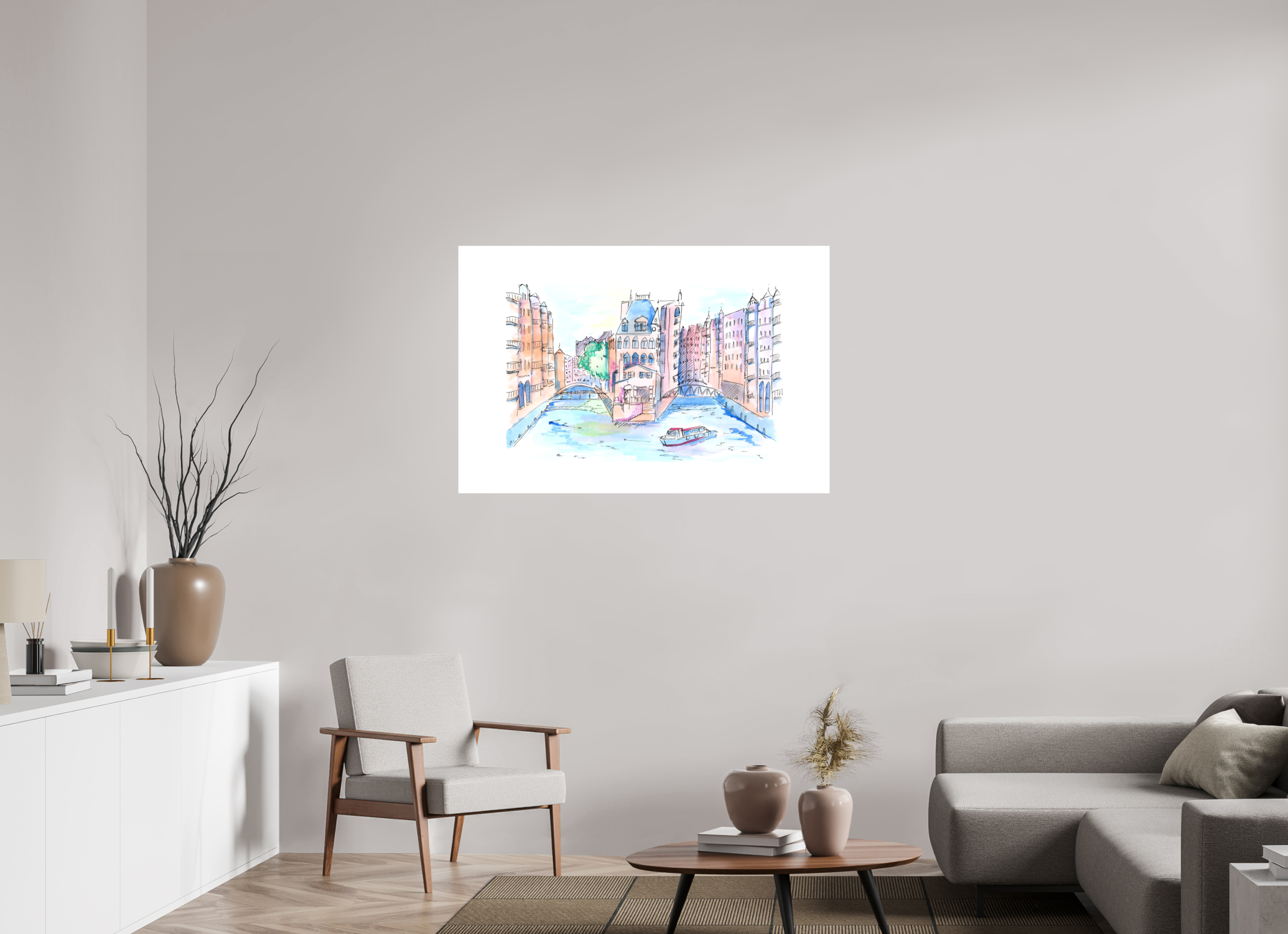 120 x 80 cm, Alu-Dibond Platte Hamburg Speicherstadt Wandbild