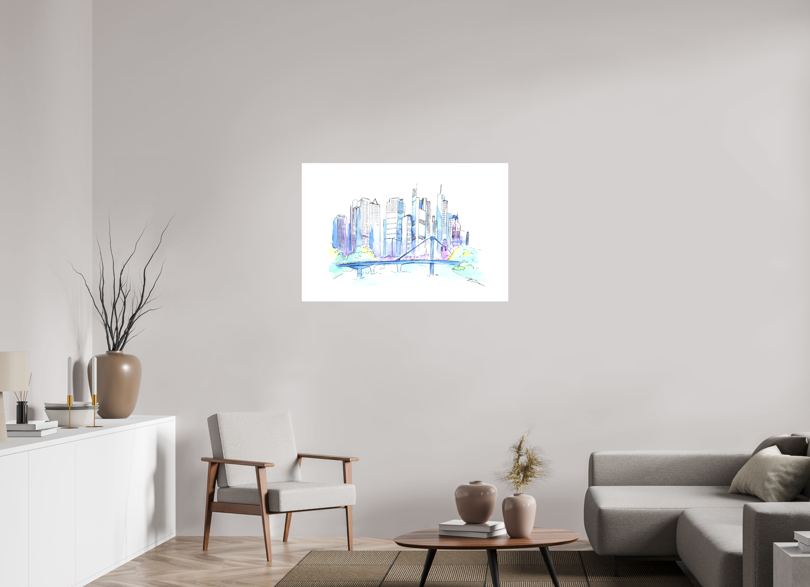 105 x 70 cm, Leinwand Frankfurt Skyline Wandbild