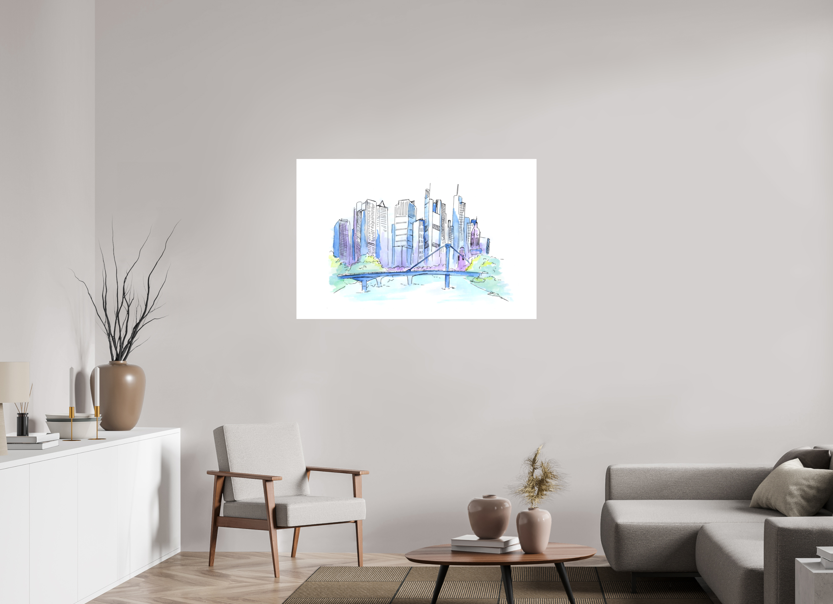 120 x 80 cm, Alu-Dibond Platte Frankfurt Skyline Wandbild
