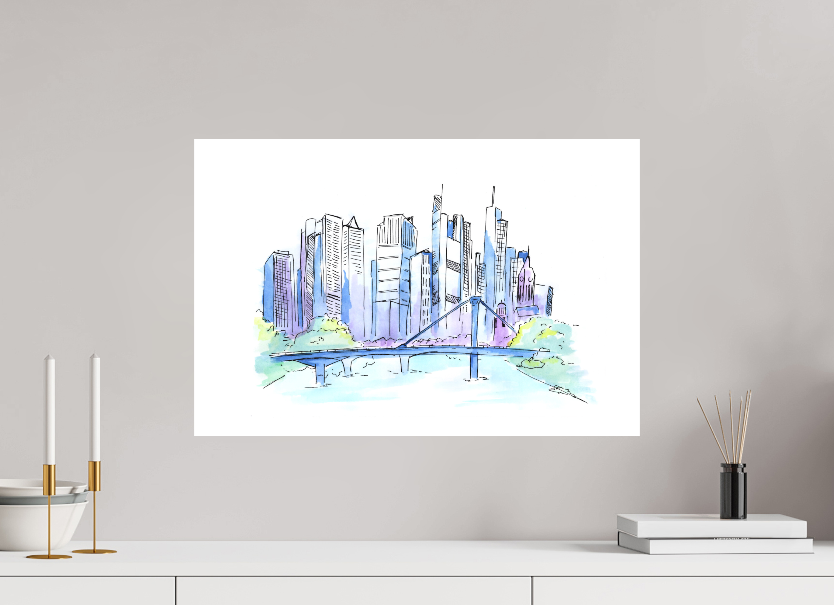 60 x 40 cm, Alu-Dibond Platte Frankfurt Skyline Wandbild