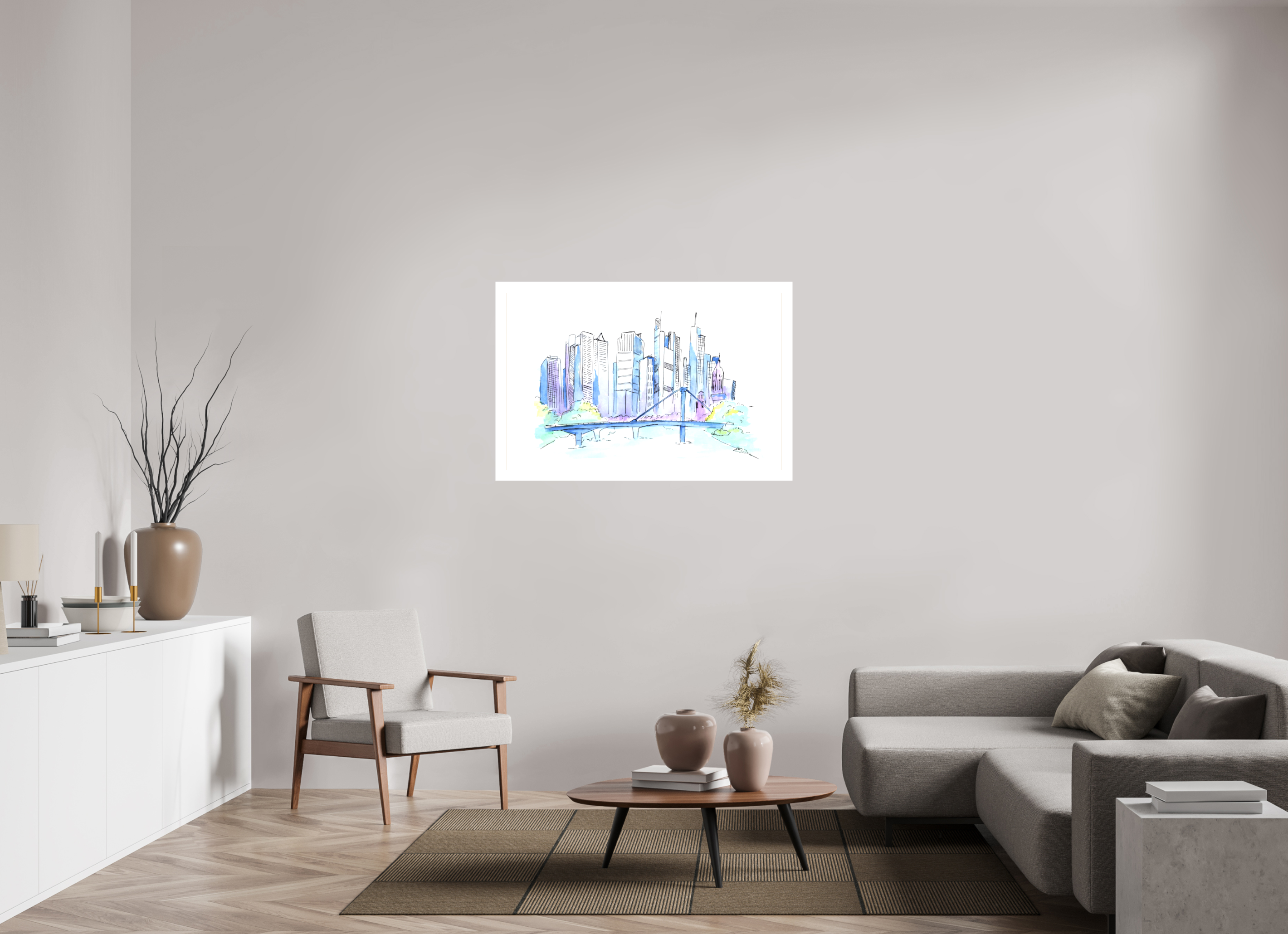120 x 80 cm, Leinwand Frankfurt Skyline Wandbild