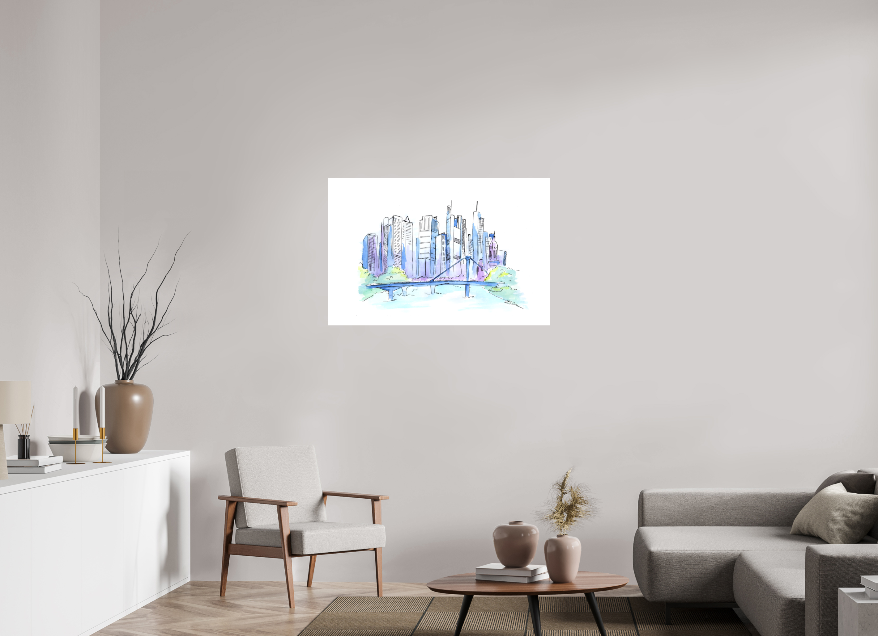 105 x 70 cm, Alu-Dibond Platte Frankfurt Skyline Wandbild