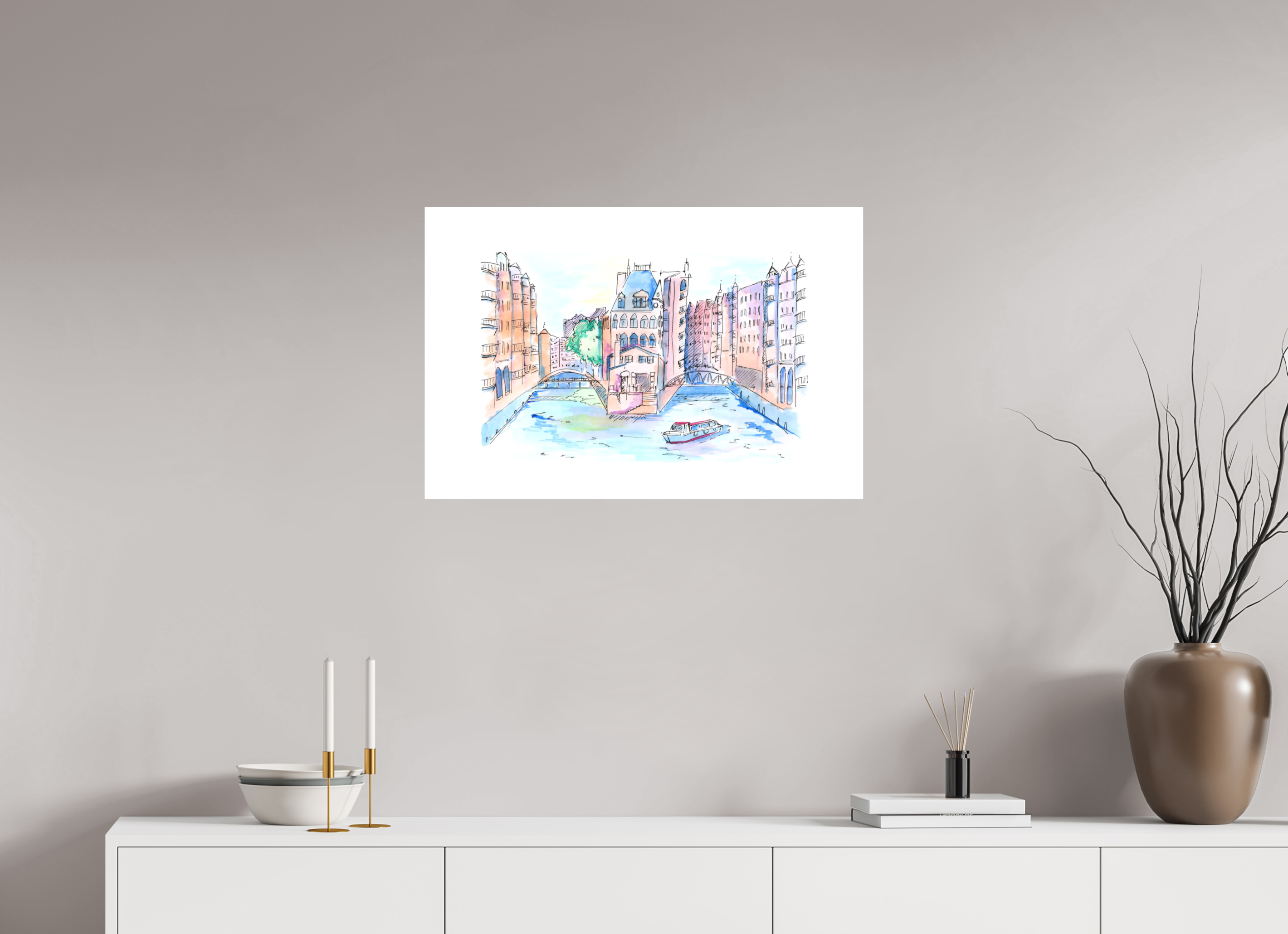 75 x 50 cm, Alu-Dibond Platte Hamburg Speicherstadt Wandbild