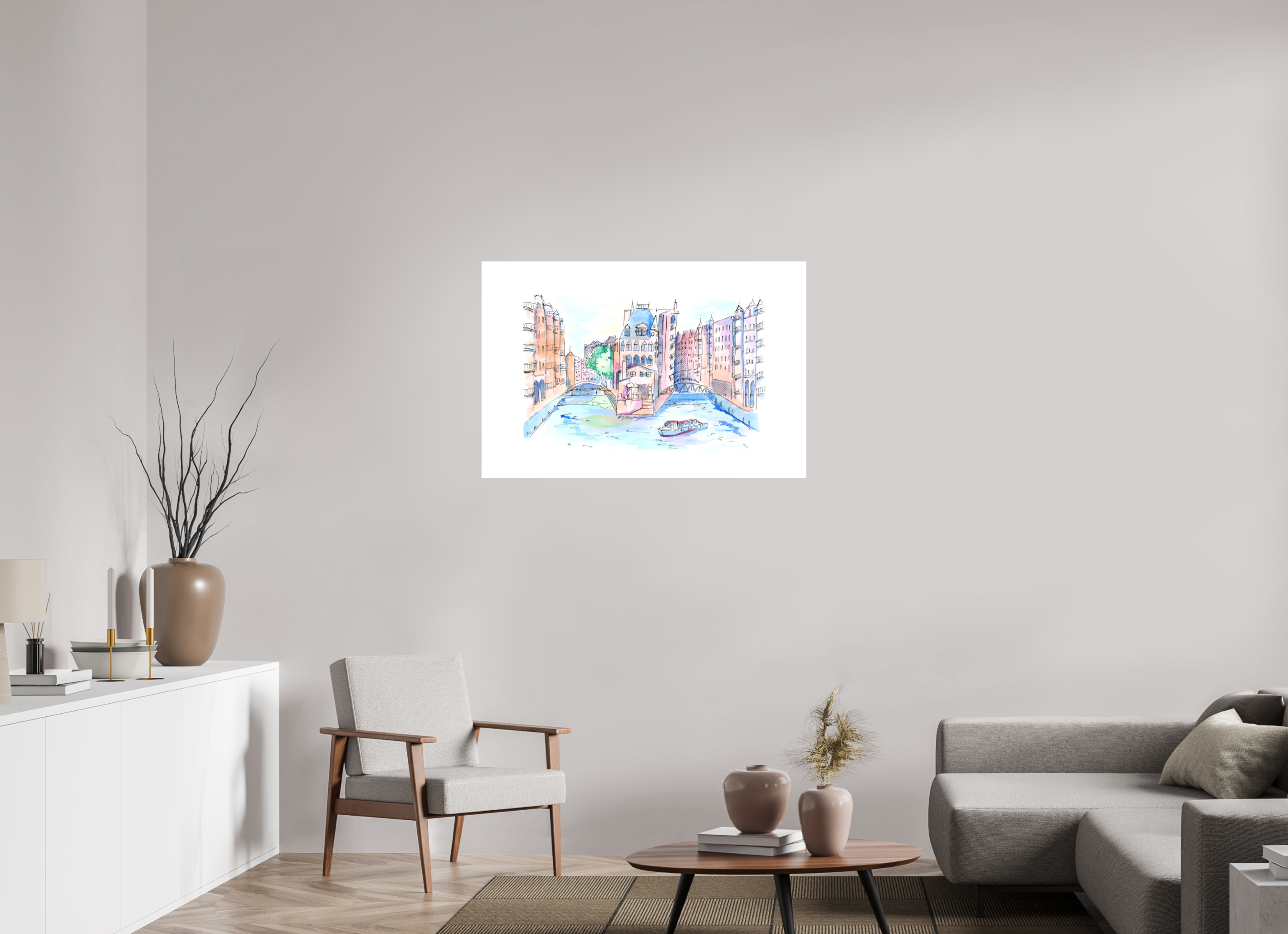 105 x 70 cm, Alu-Dibond Platte Hamburg Speicherstadt Wandbild