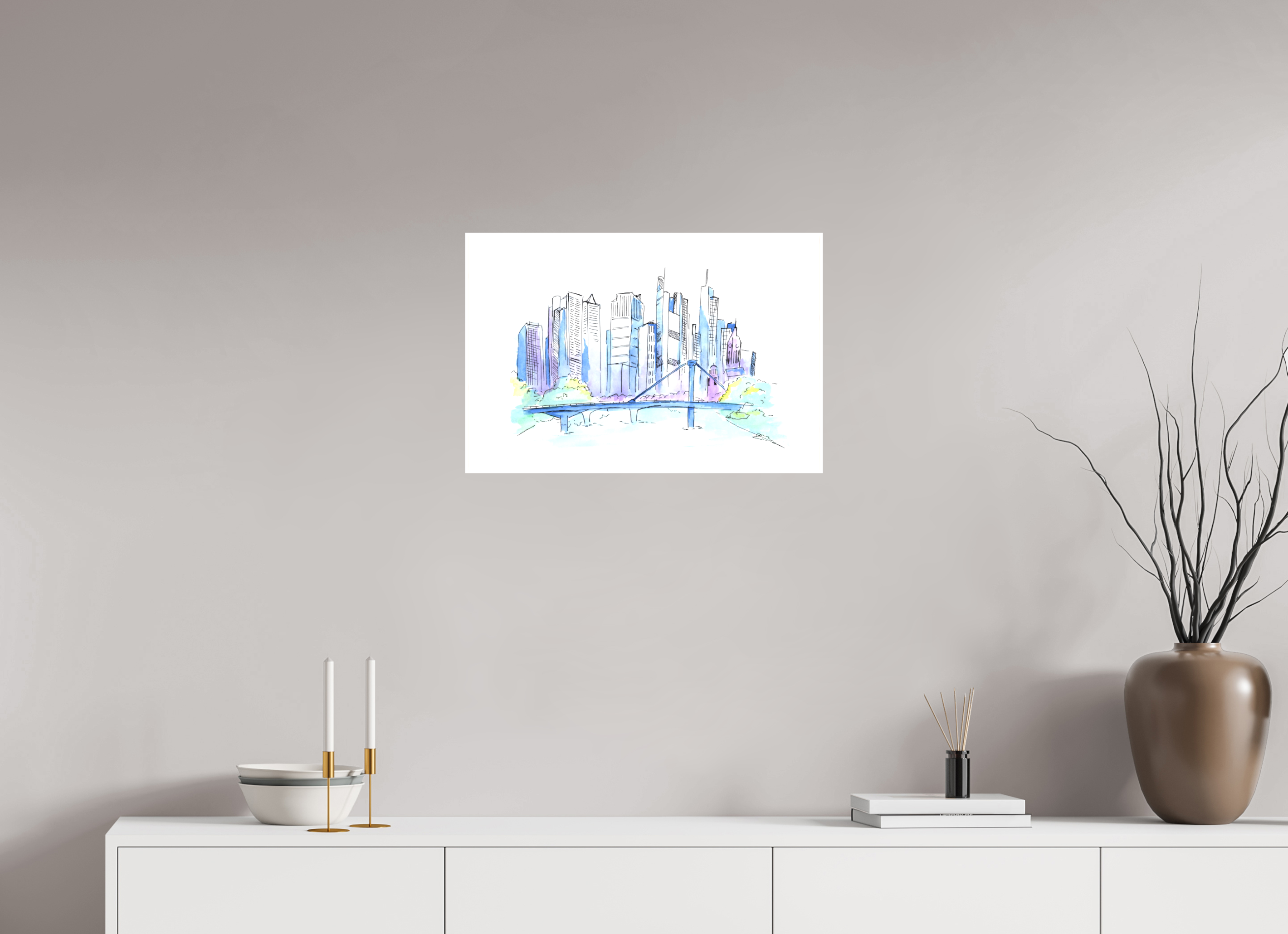60 x 40 cm, Leinwand Frankfurt Skyline Wandbild