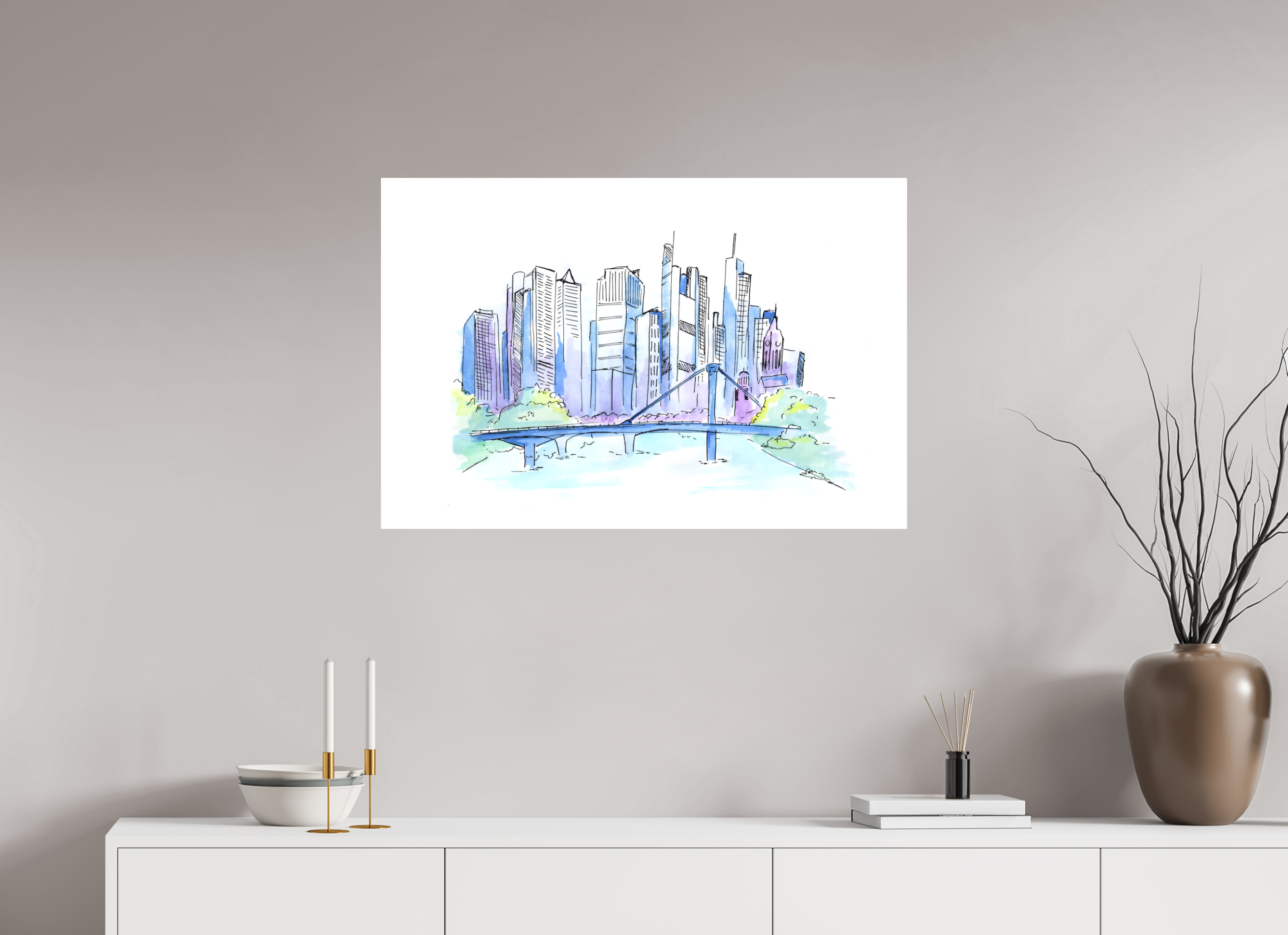 90 x 60 cm, Alu-Dibond Platte Frankfurt Skyline Wandbild