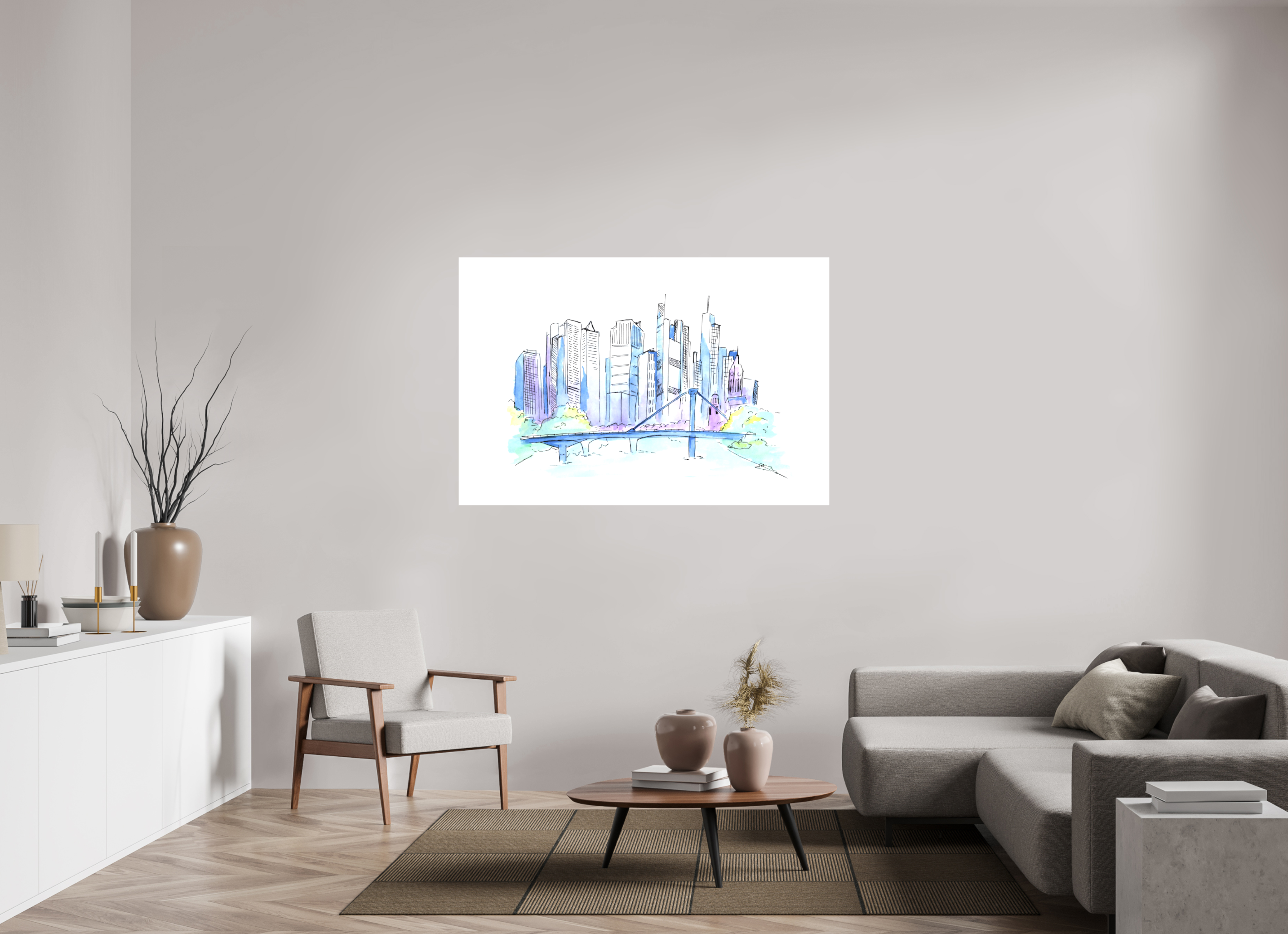 150 x 100 cm, Leinwand Frankfurt Skyline Wandbild