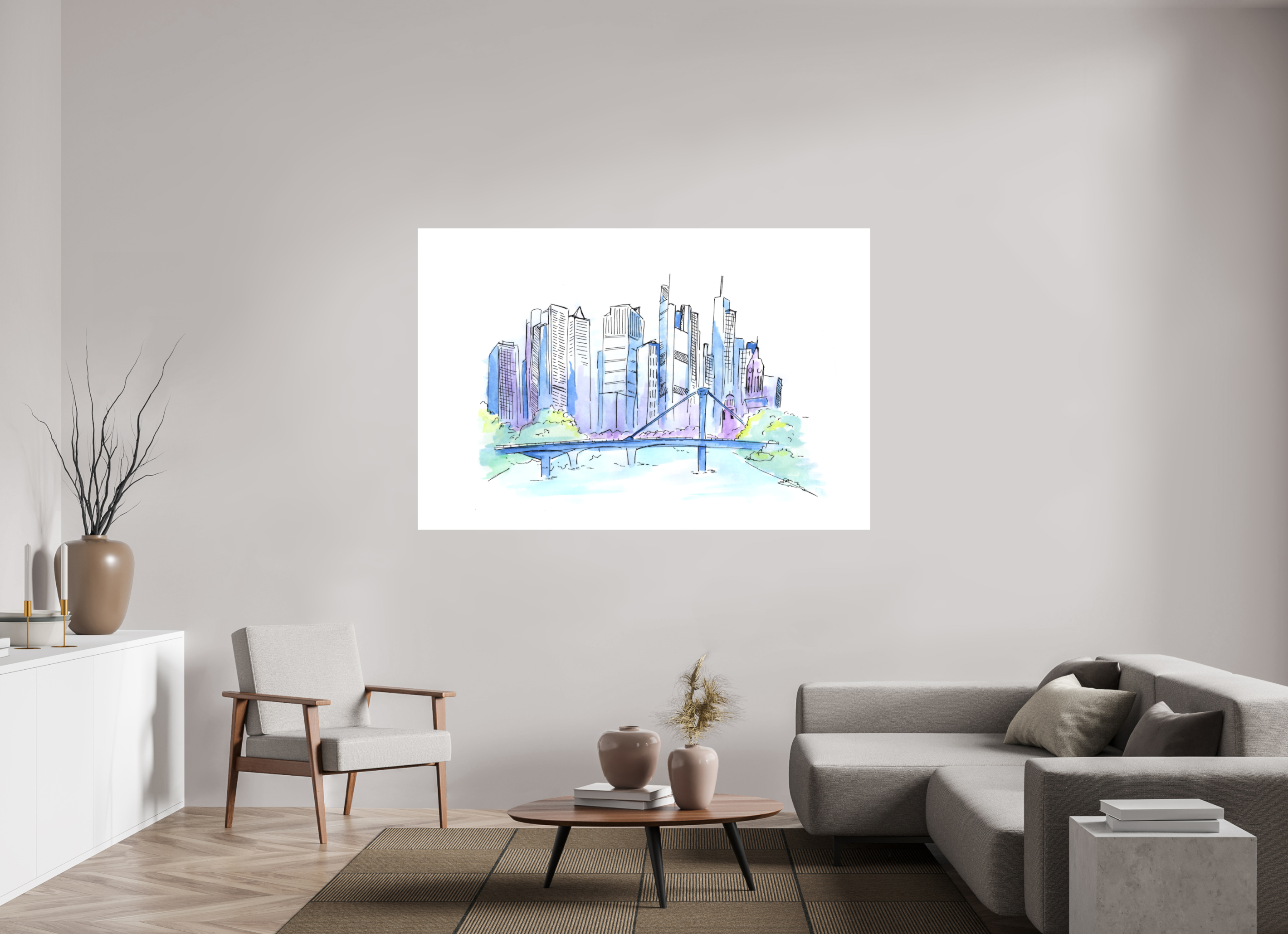 180 x 120 cm, Alu-Dibond Platte Frankfurt Skyline Wandbild