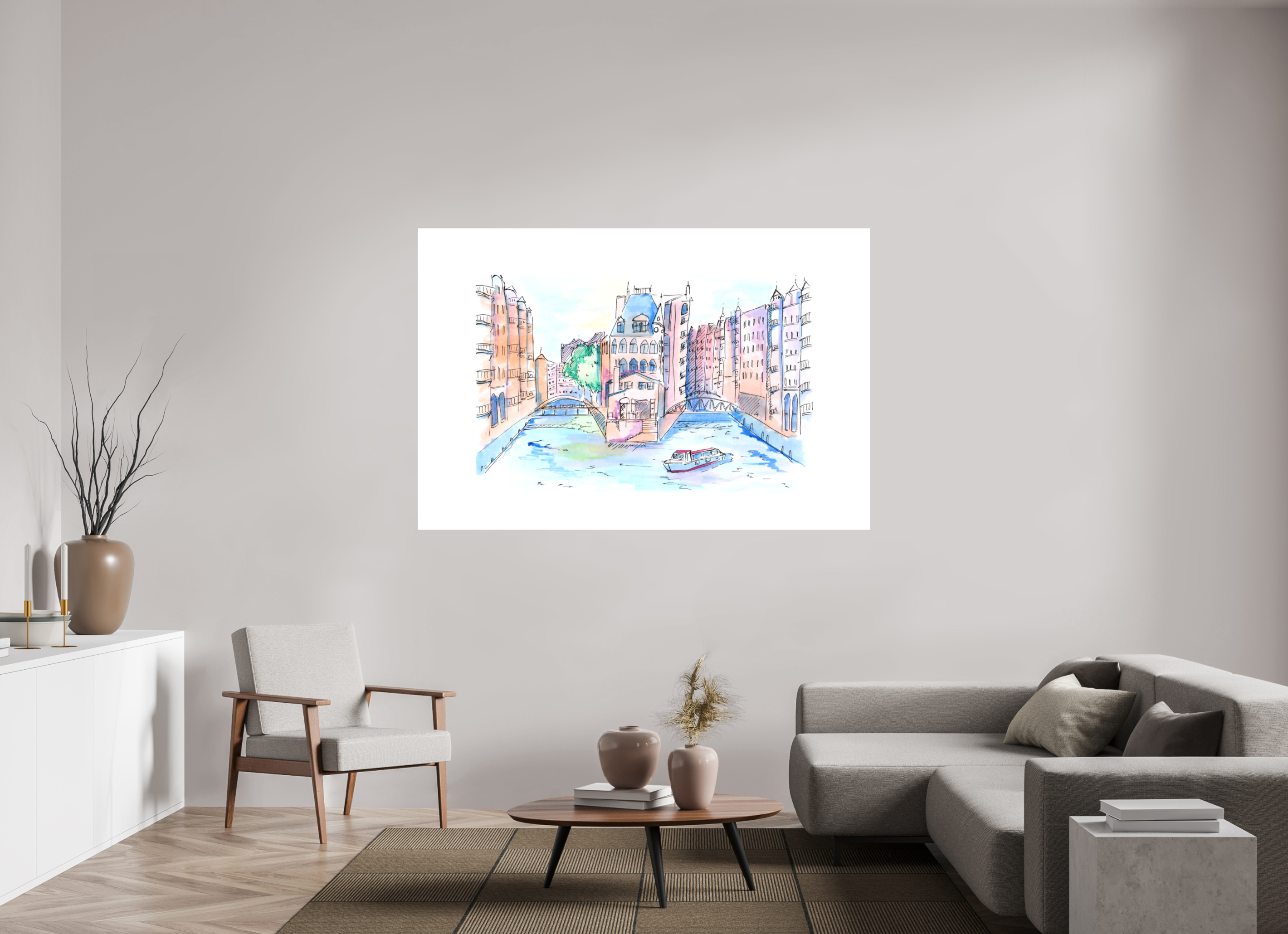 180 x 120 cm, Alu-Dibond Platte Hamburg Speicherstadt Wandbild