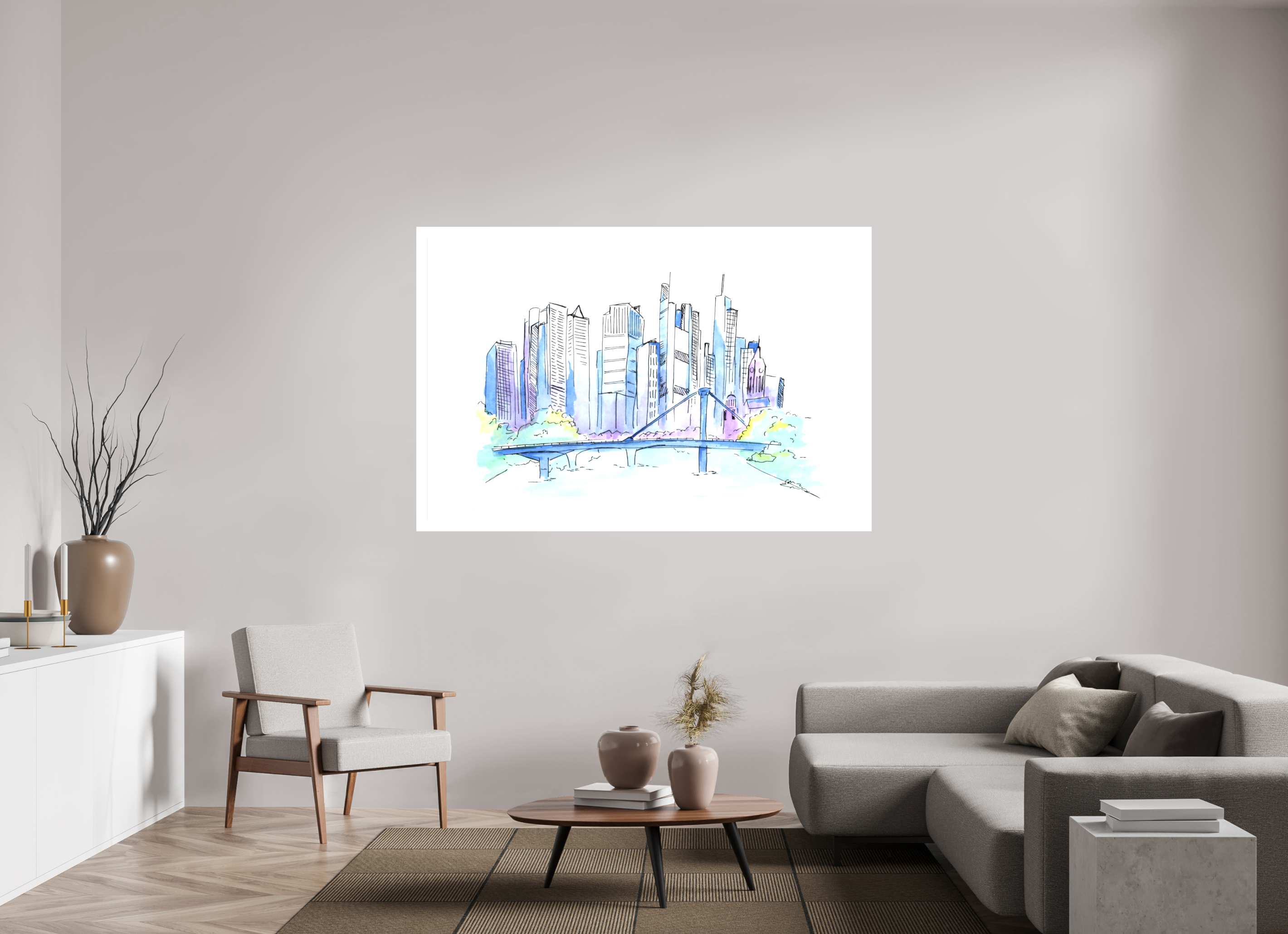 180 x 120 cm, Leinwand Frankfurt Skyline Wandbild