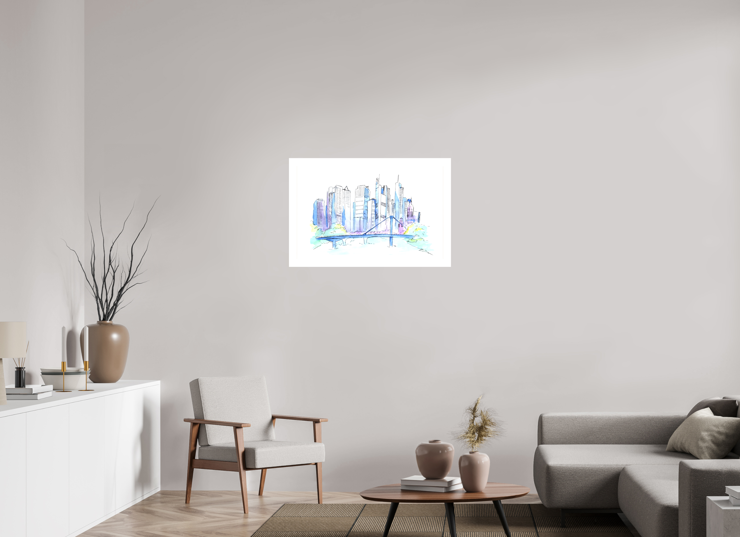 90 x 60 cm, Leinwand Frankfurt Skyline Wandbild