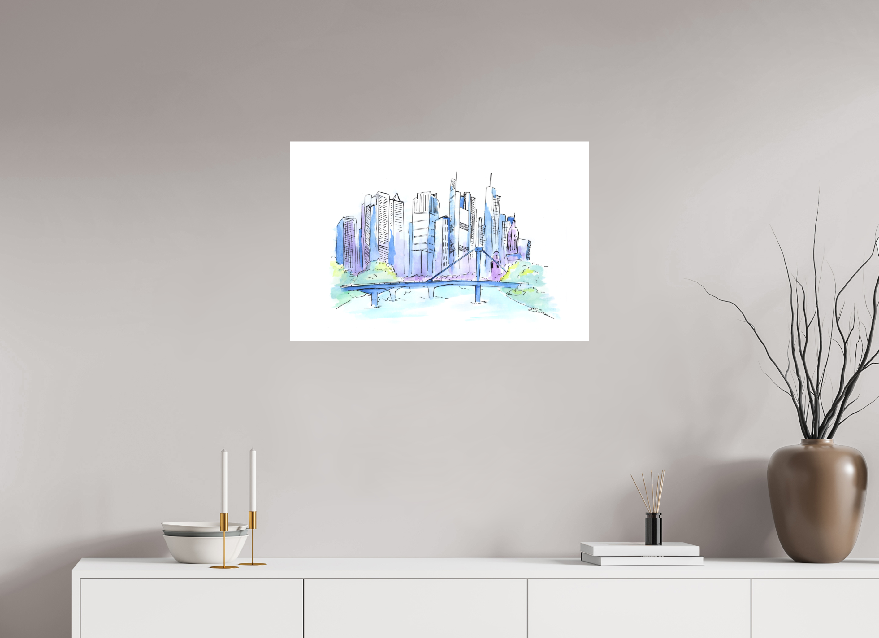 75 x 50 cm, Alu-Dibond Platte Frankfurt Skyline Wandbild